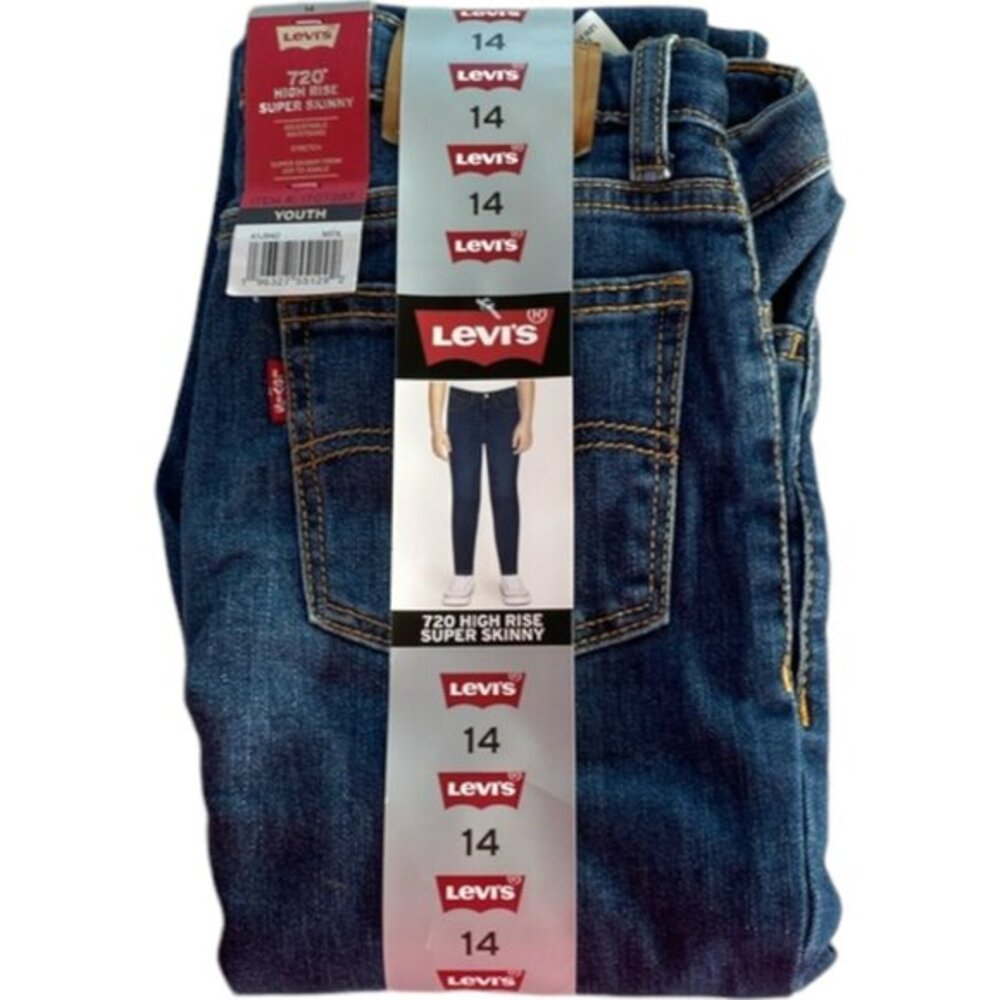 Levis 720 High‎ Rise Super Skinny Jeans Kids Size 14 Blue NWT Adjustable Waist